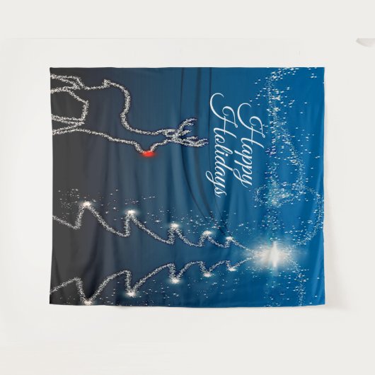 Christmas Party Reindeer Tree Blue Sky Shiny Stars Wandkleed (Voorkant (horizontaal))