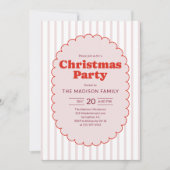 Christmas Party Retro Red Striped Kaart (Voorkant)