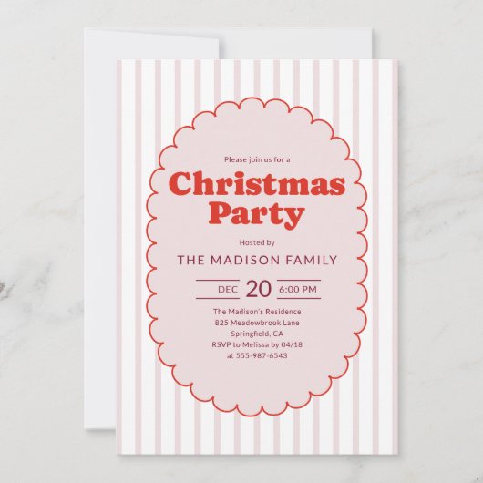 Christmas Party Retro Red Striped Kaart (Voorkant)