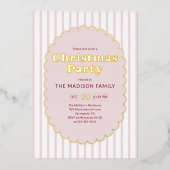 Christmas Party Retro Red Striped Photo Folie Uitnodiging (Voorkant)