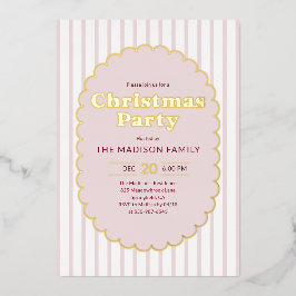 Christmas Party Retro Red Striped Photo Folie Uitnodiging