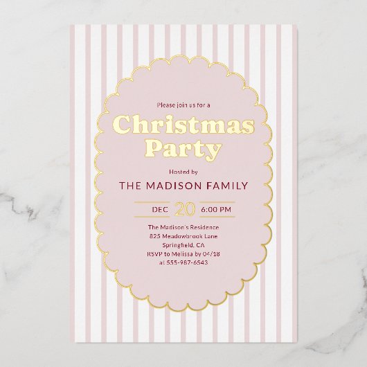 Christmas Party Retro Red Striped Photo Folie Uitnodiging (Voorkant)