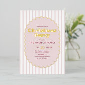 Christmas Party Retro Red Striped Photo Folie Uitnodiging (Staand Voorkant)