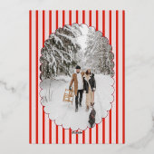 Christmas Party Retro Red Striped Photo Folie Uitnodiging (Achterkant)