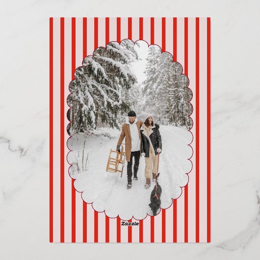 Christmas Party Retro Red Striped Photo Folie Uitnodiging (Achterkant)