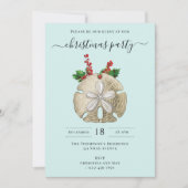 Christmas Party Sand Dollar Holly Berries Coastal  Kaart (Voorkant)