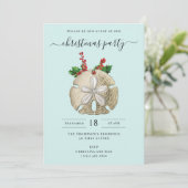 Christmas Party Sand Dollar Holly Berries Coastal  Kaart (Staand voorkant)