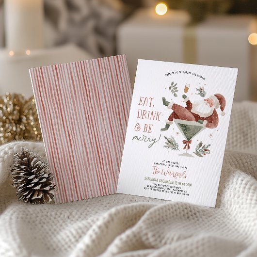 Christmas Party Santa Martini  Kaart