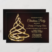 Christmas Party Shiny Golden Ribbon Tree Sparkle Kaart (Voorkant / Achterkant)