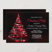 Christmas Party Shiny Red Ribbon Tree Sparkle Kaart (Voorkant / Achterkant)