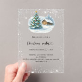 Christmas Party silver snow tree house frosted Acryl Uitnodigingen (Insitu (Draagbaar))