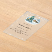 Christmas Party silver snow tree house frosted Acryl Uitnodigingen (Laagn)