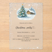 Christmas Party silver snow tree house frosted Acryl Uitnodigingen (Voorkant)