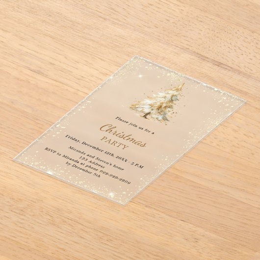 Christmas Party tree snow hand-drawn frosted Acryl Uitnodigingen (Laagn)