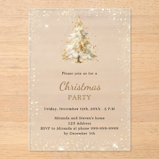 Christmas Party tree snow hand-drawn frosted Acryl Uitnodigingen (Voorkant)
