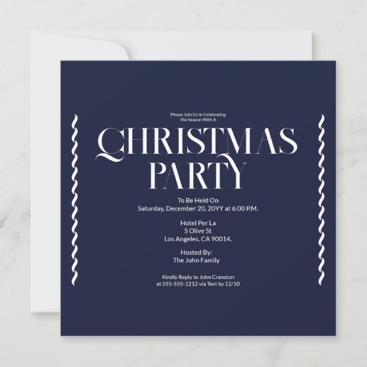 Christmas Party Vintage Elegant blue Invitation (Voorkant)