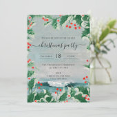 Christmas Party Watercolor Beach Coastal Holly Kaart (Staand voorkant)