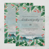 Christmas Party Watercolor Beach Coastal Holly Kaart (Voorkant / Achterkant)