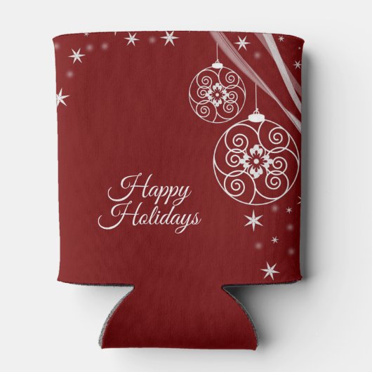 Christmas Party White Ornaments Stars Red Elegant Blikjeskoeler (Achterkant)