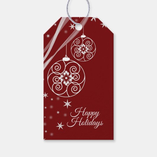 Christmas Party White Ornaments Stars Red Elegant Cadeaulabel (Voorkant)