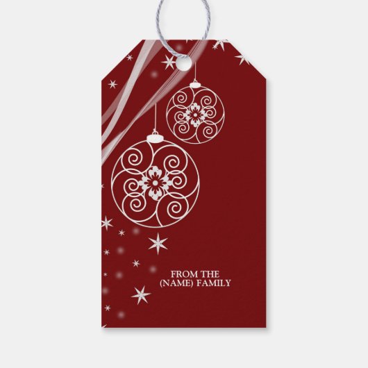 Christmas Party White Ornaments Stars Red Elegant Cadeaulabel (Achterkant)