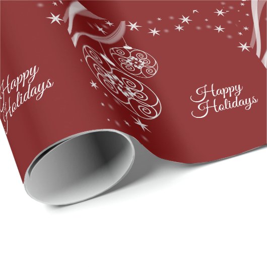 Christmas Party White Ornaments Stars Red Elegant Cadeaupapier (Rol Hoek)