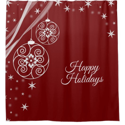 Christmas Party White Ornaments Stars Red Elegant Douchegordijn (Voorkant)