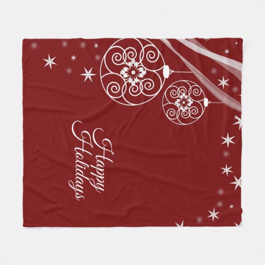Christmas Party White Ornaments Stars Red Elegant Fleece Deken (Voorkant (Horizontaal))
