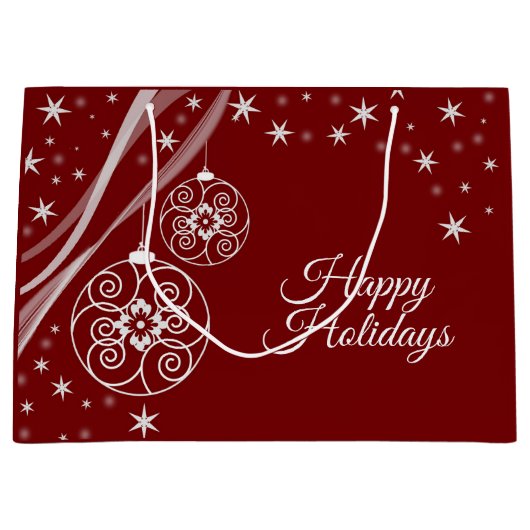 Christmas Party White Ornaments Stars Red Elegant Groot Cadeauzakje (Voorkant)