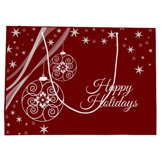 Christmas Party White Ornaments Stars Red Elegant Groot Cadeauzakje (Achterkant)