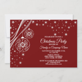 Christmas Party White Ornaments Stars Red Elegant Kaart