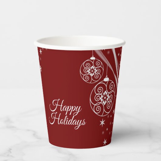 Christmas Party White Ornaments Stars Red Elegant Papieren Bekers (Voorkant)