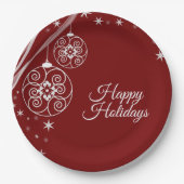 Christmas Party White Ornaments Stars Red Elegant Papieren Bordje (Voorkant)