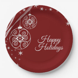 Christmas Party White Ornaments Stars Red Elegant Papieren Bordje