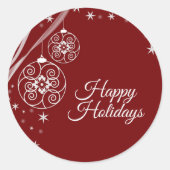 Christmas Party White Ornaments Stars Red Elegant Ronde Sticker (Voorkant)
