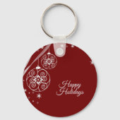 Christmas Party White Ornaments Stars Red Elegant Sleutelhanger (Voorkant)