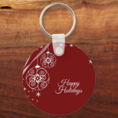 Christmas Party White Ornaments Stars Red Elegant Sleutelhanger (Voorkant)
