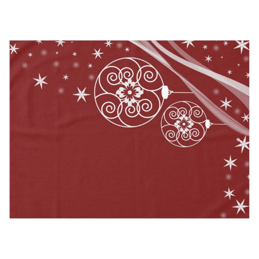 Christmas Party White Ornaments Stars Red Elegant Tafelkleed (Voorkant (Horizontaal))