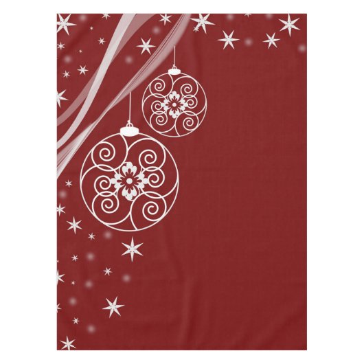 Christmas Party White Ornaments Stars Red Elegant Tafelkleed (Voorkant)