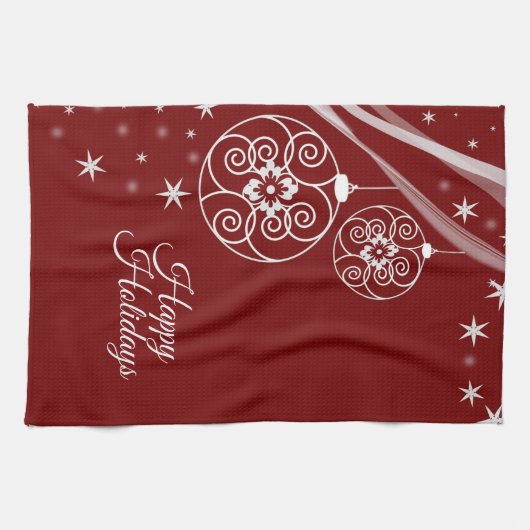 Christmas Party White Ornaments Stars Red Elegant Theedoek (Horizontaal)