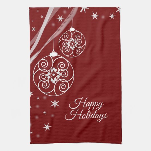Christmas Party White Ornaments Stars Red Elegant Theedoek (Verticaal)