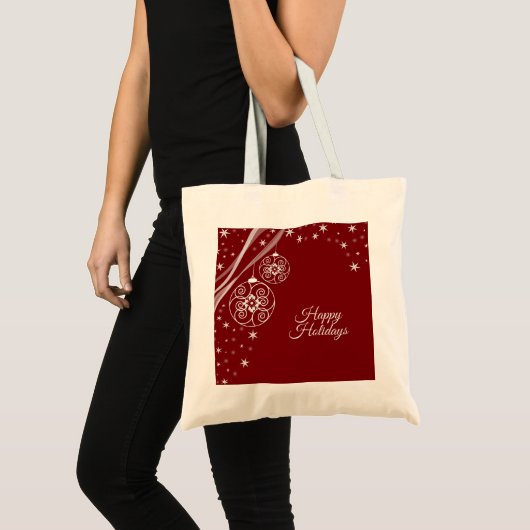 Christmas Party White Ornaments Stars Red Elegant Tote Bag (Voorkant (product))