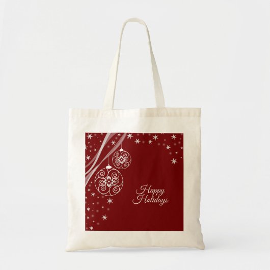 Christmas Party White Ornaments Stars Red Elegant Tote Bag (Voorkant)
