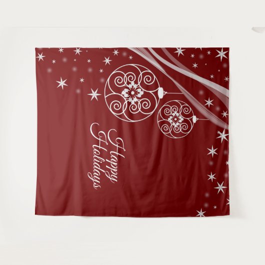 Christmas Party White Ornaments Stars Red Elegant Wandkleed (Voorkant (horizontaal))