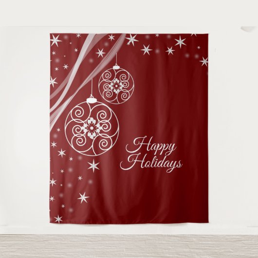 Christmas Party White Ornaments Stars Red Elegant Wandkleed (Voorkant)