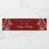 Christmas Party White Ornaments Stars Red Elegant Waterfles Etiket (Enkel label)