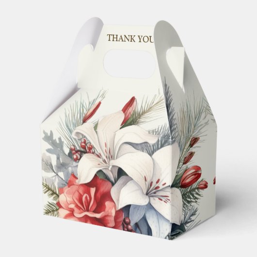Christmas Party White Red Flowers Holidays Elegant Bedankdoosjes (Achterkant)
