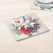 Christmas Party White Red Flowers Holidays Elegant Kartonnen Onderzetters (Schuin)