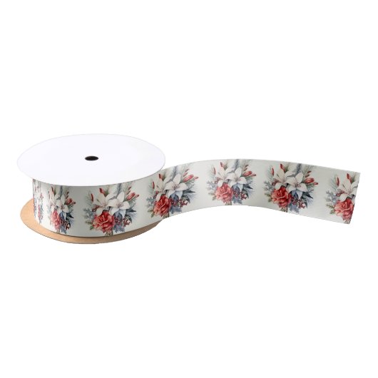 Christmas Party White Red Flowers Holidays Elegant Satijnen Lint (Spoel)