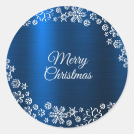 Christmas Party White Snowflakes Nave Blue Ronde Sticker